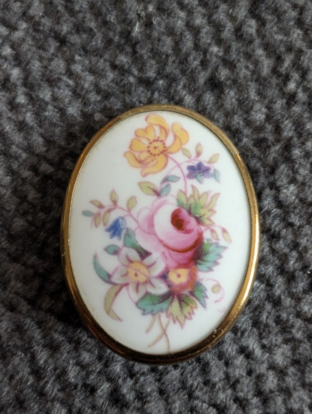 Vintage Royal Worcester England Bone China Porcelain Floral Cameo Brooch